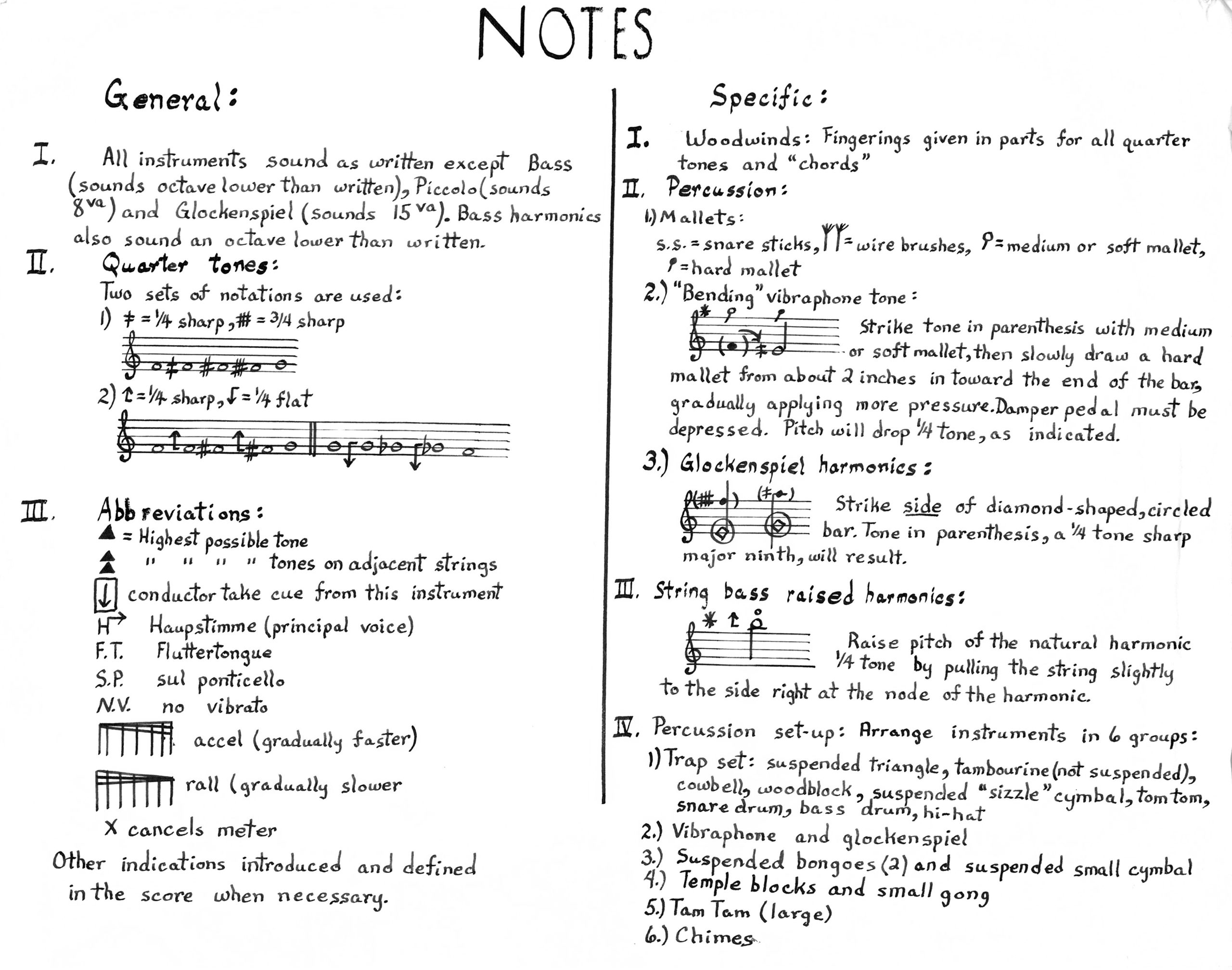 Blues for the children of light, ink score, performing notes