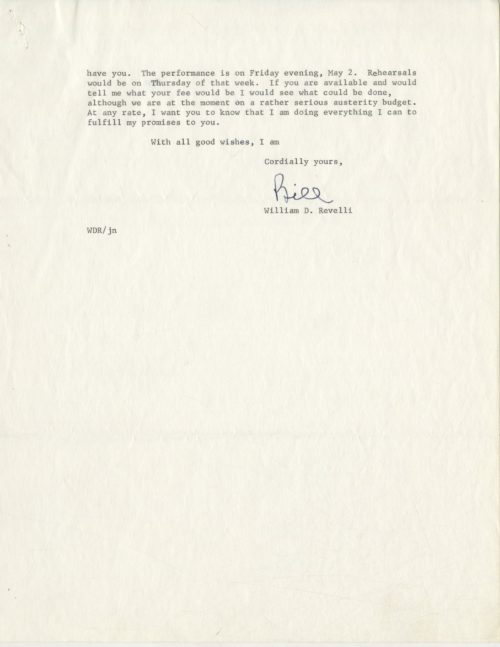 April 1969 letter from William Revelli (page 2).