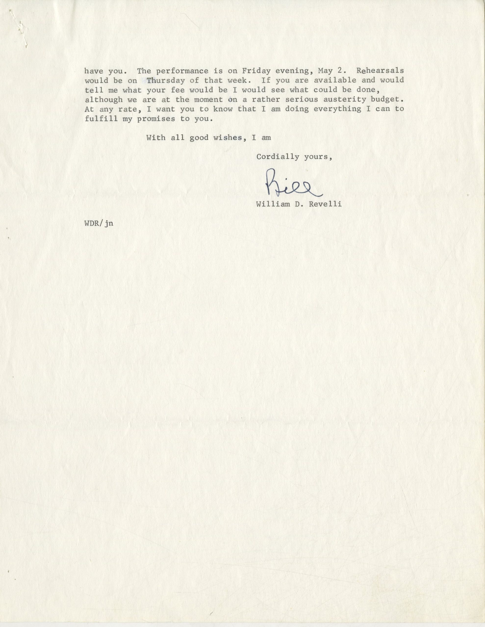 April 1969 letter from William Revelli (page 2).