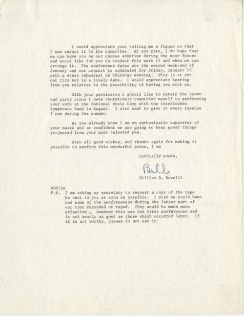 May 1969 letter from William Revelli (page 2).