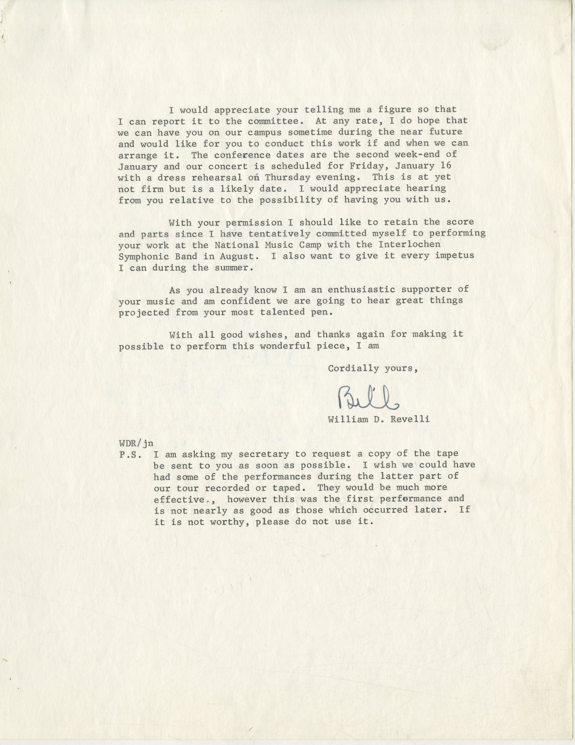 May 1969 letter from William Revelli (page 2).