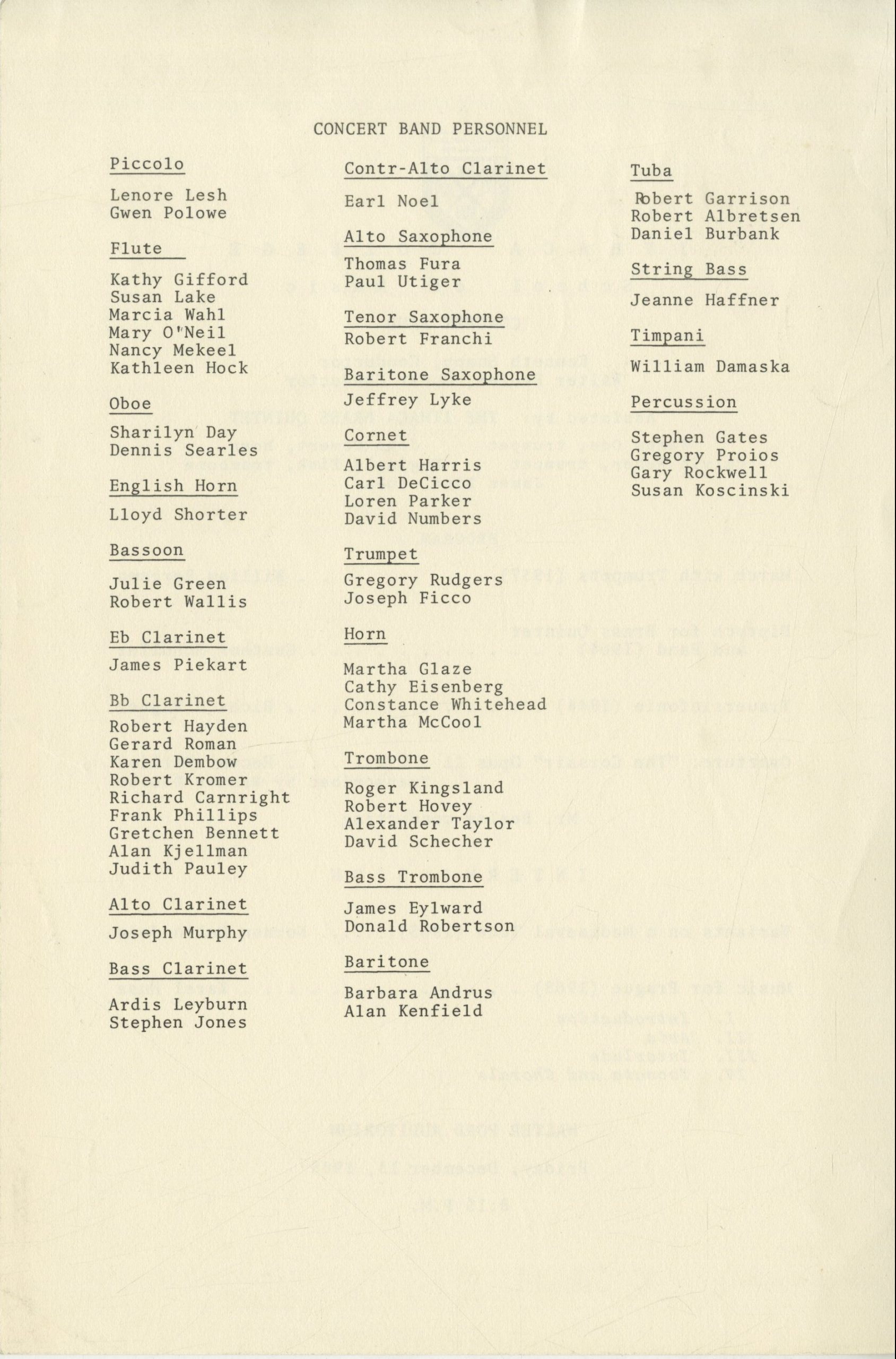 Program from first performance (back).