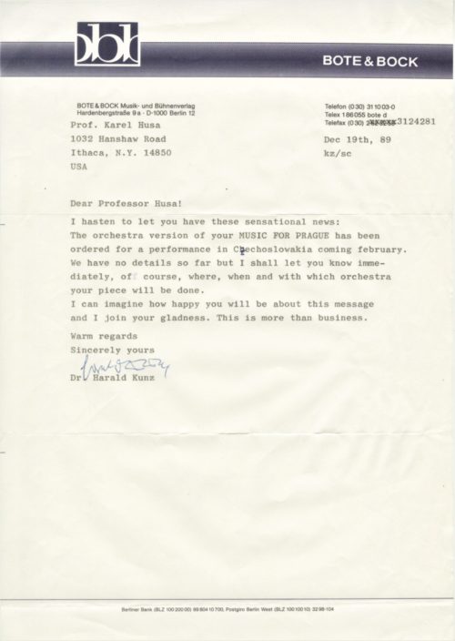 Letter from Bote and Bock publishing house in Berlin.