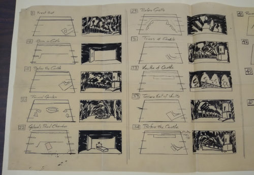 The set design drawings by Clarence J. Hall