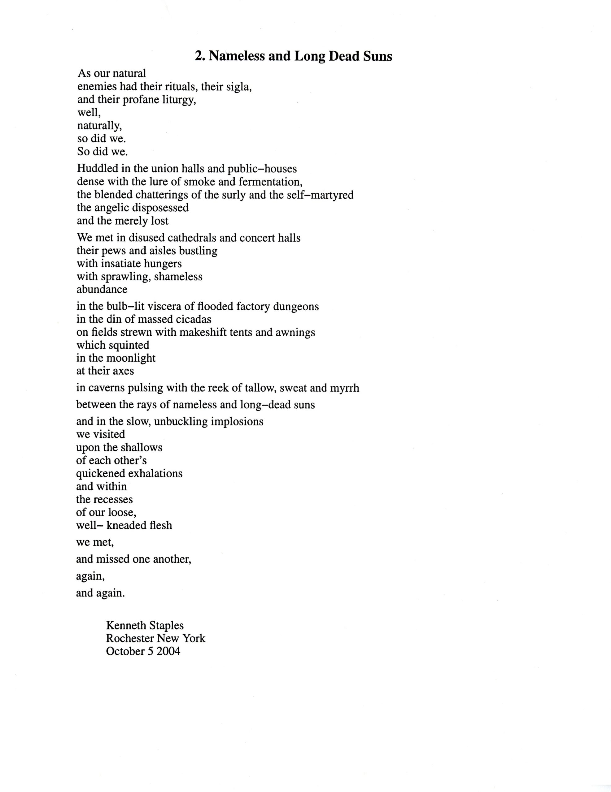 Diaspora, movement 2, text (Nameless and Long Dead Suns)