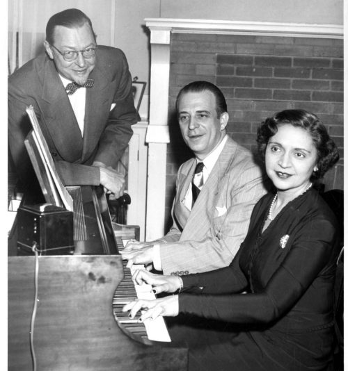 Mr. Echániz at the keyboard with Spanish concert pianist Amparo Iturbi (1898-1969) joined by Howard Hanson.