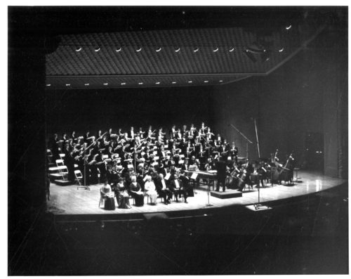 The assembled performance forces on-stage in the Eastman Theater for Handel’s Messiah on December 9th, 1983. Donald Neuen, conductor.