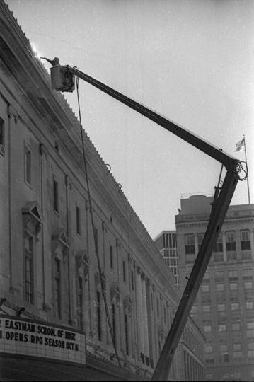 Sandblasting Eastman Theatre façade