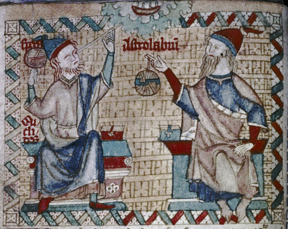Hermann (at right) and Euclid, from MS GB-Ob Digby 46