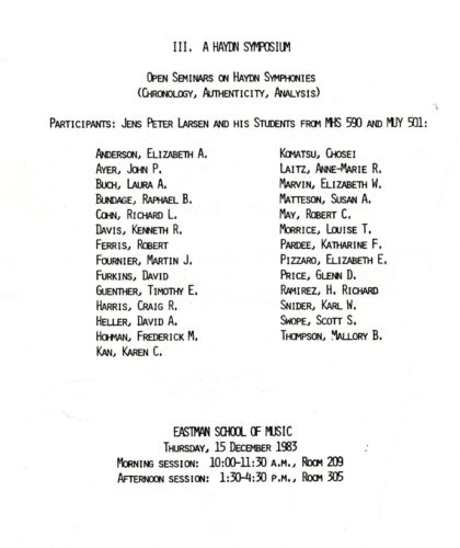 program for Jens Peter Larsen, December 1983