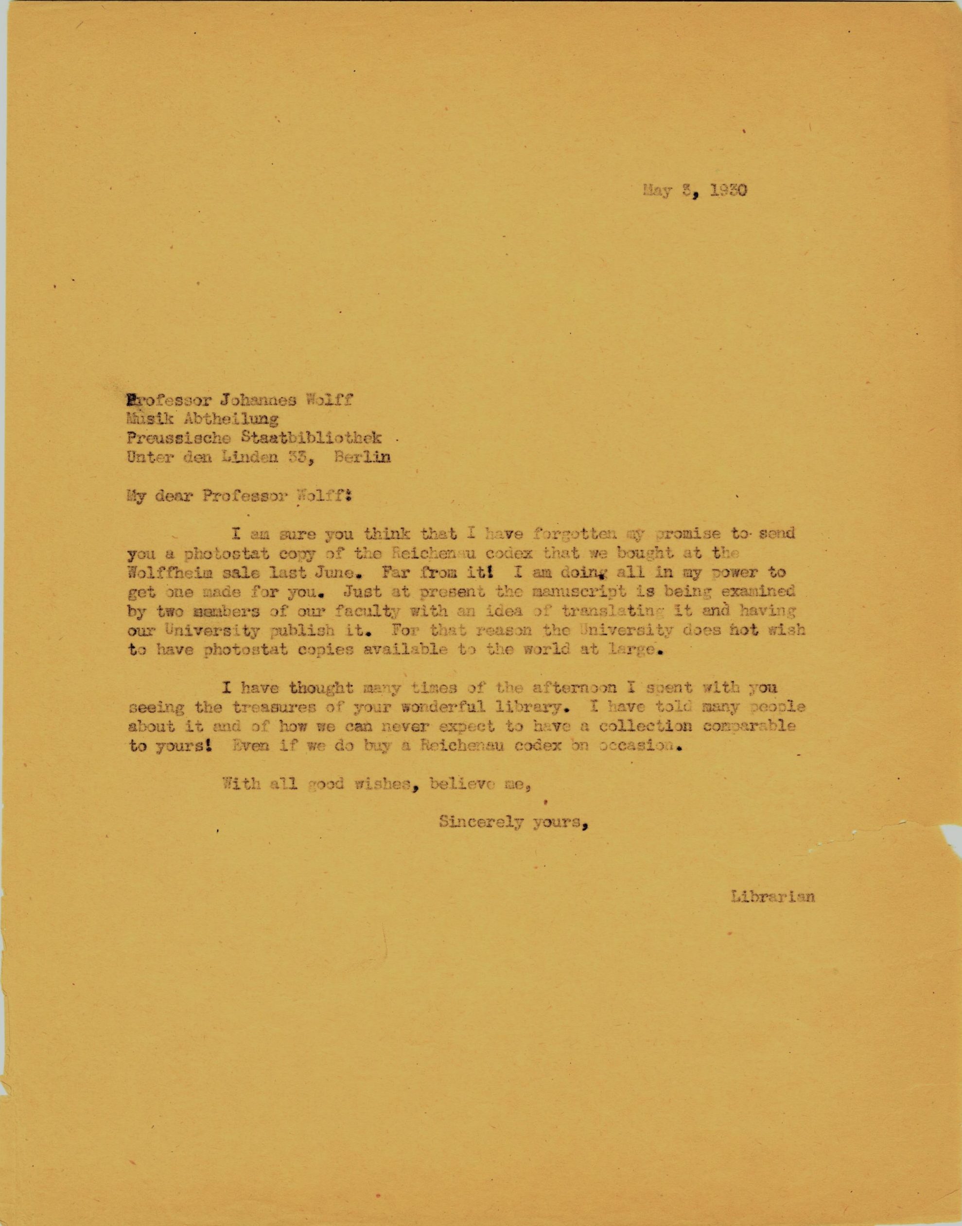 Letter from Barbara Duncan to Dr Wolf (May 1930) Letter from Barbara Duncan to Dr Wolf (May 1930)