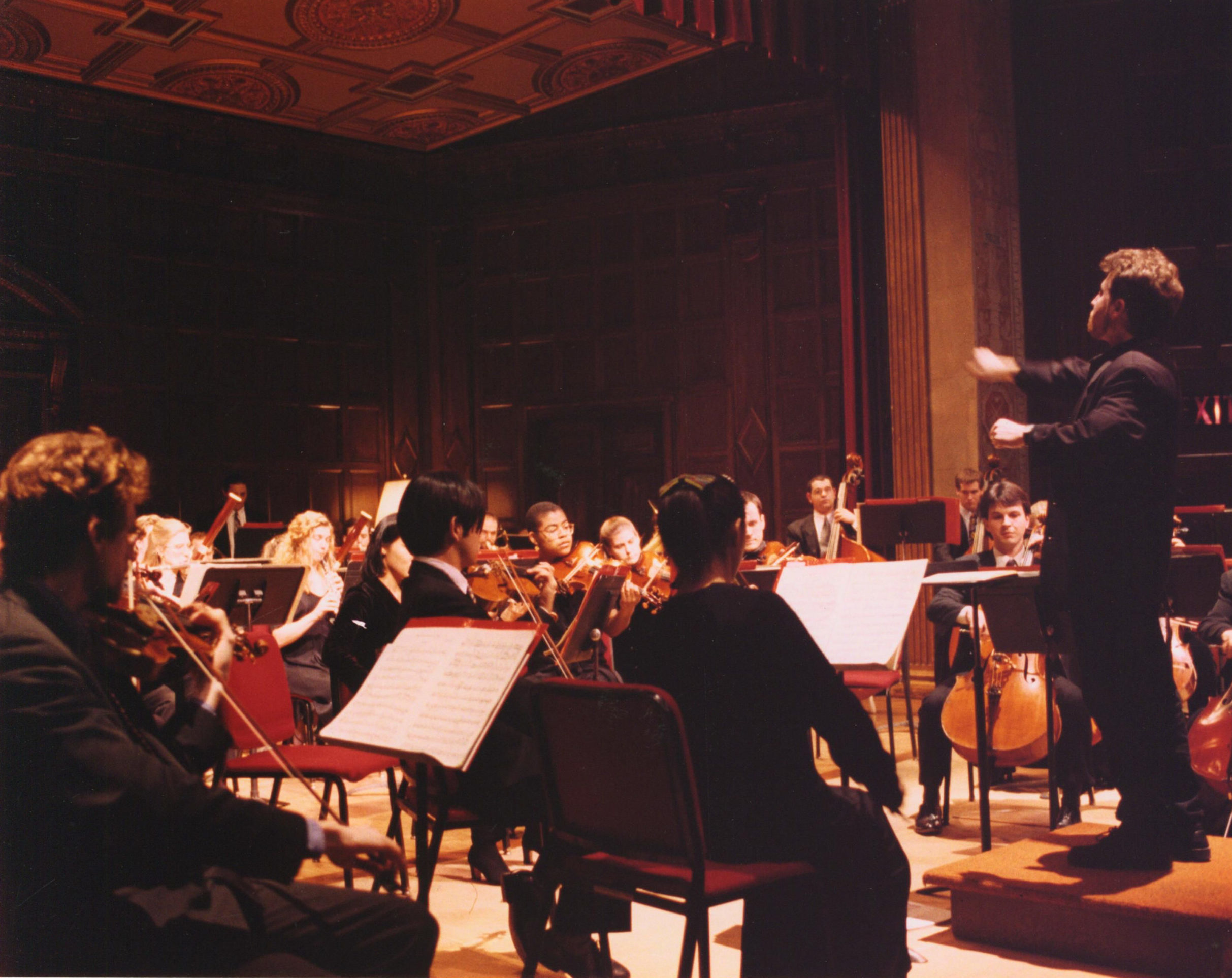 New Eastman Symphony in concert in Kilbourn Hall on March 2nd, 1998. Brad Lubman, conductor. Eastman School of Music Archives.