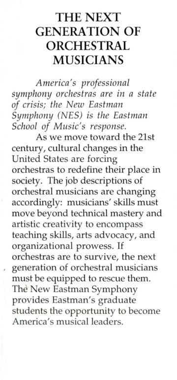 NES flyer 2 Promotional flyer for the New Eastman Symphony