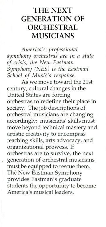 Promotional flyer for the New Eastman Symphony
