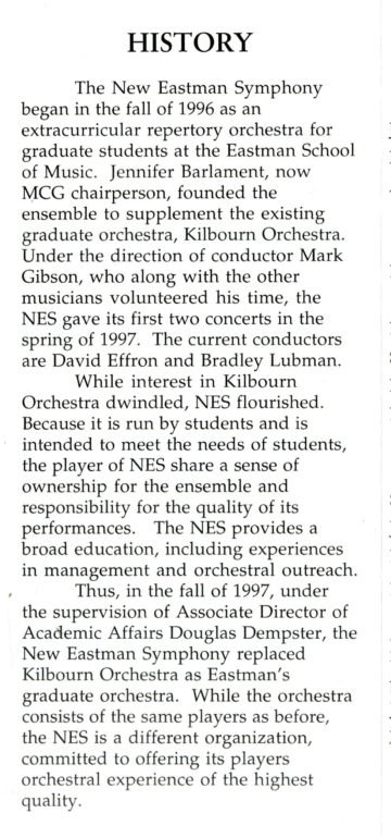 NES flyer 3 Promotional flyer for the New Eastman Symphony