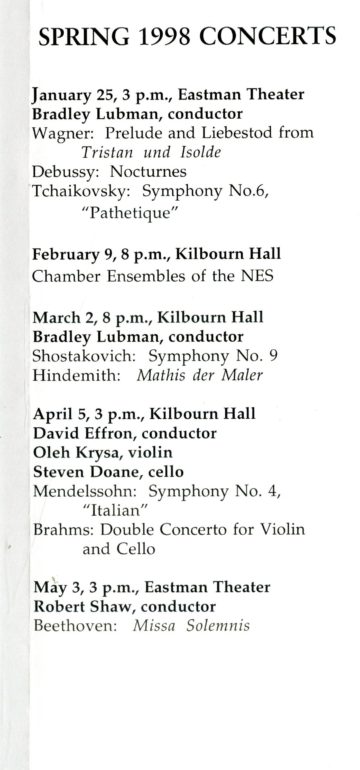 NES flyer 4 Promotional flyer for the New Eastman Symphony