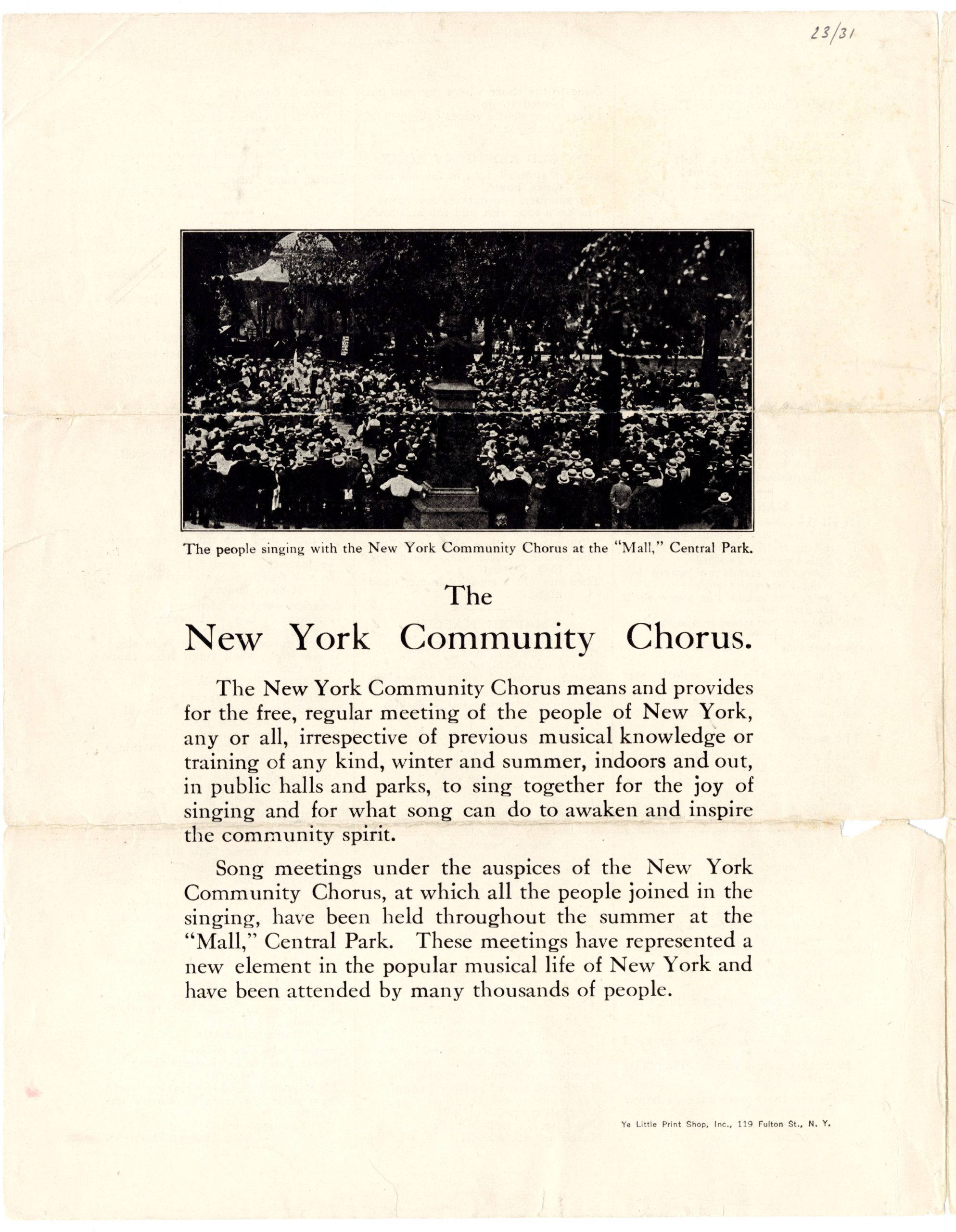 Back cover of festival program, with information about the New York Community Chorus..