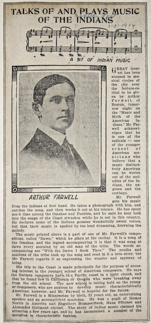 Newspaper article on Farwell lecture on Indian music 1904