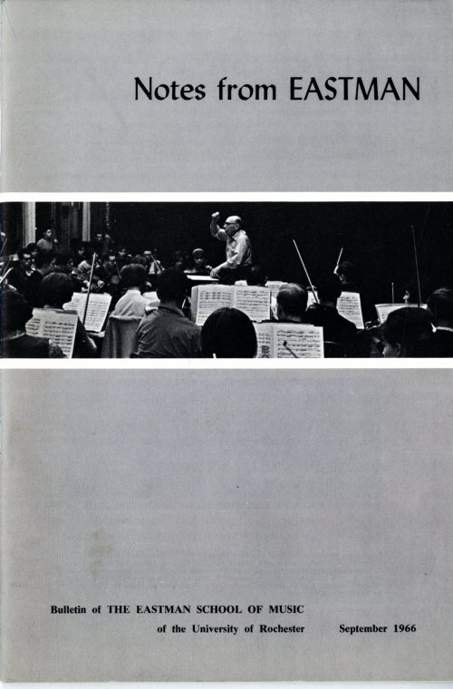 Front cover of Notes from Eastman, September 1966 issue, featuring a Louis Ouzer photograph of composer Stravinsky. Notes from Eastman was the forerunner publication to Eastman Notes; this was its inaugural issue.