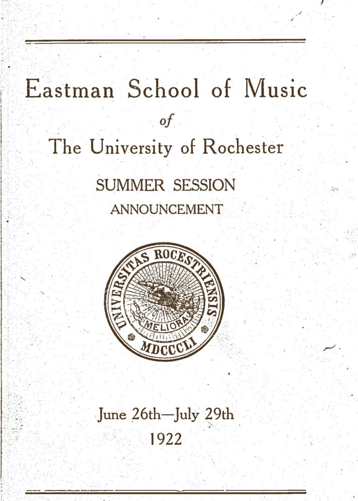 On the morning of Monday, June 26th, 1922, the Eastman School’s first-ever summer session opened its doors to students