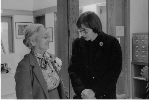 Ruth Watanabe, former Head Librarian (served 1947-1984) with her successor, Mary Wallace Davidson (served 1984-1999).