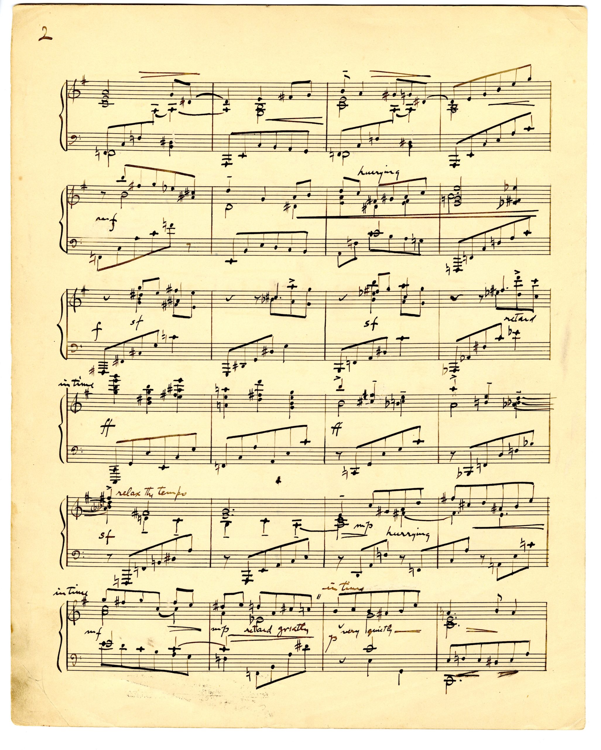Polytonal Sketches No. 1, ink score, page 2. Polytonal Studies No 1 score 2