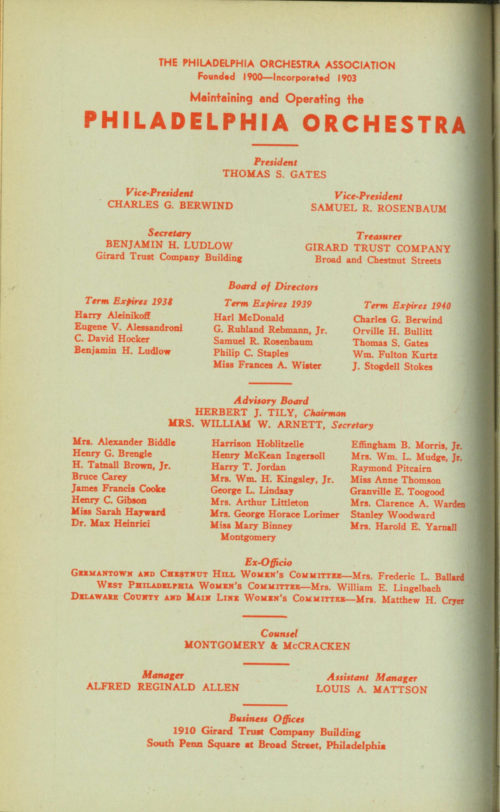 Printed program Philadelphia Orchestra December 10 and 11, 1937 page 2
