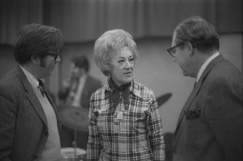 Marian McPartland with Walter Hendl in conversation with Professor Donald Hunsberger and with two Eastman School students