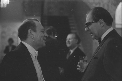 R1303-13A Professor Warren Benson and members of the Eastman Quartet with guests and colleagues at the reception hosted by Mr. and Mrs. Walter Hendl at Hutchison House following the concert.