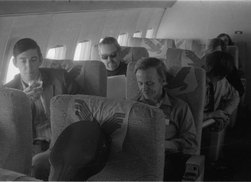 Photographer Louis Ouzer accompanied the Eastman musicians on their three-city tour. These shots capture ensemble members and their directors in candid moments during travel.