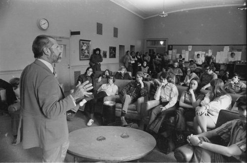During the joint conference of the CBDNA and the National Wind Ensemble Conference in Rochester, Frederick Fennell met informally with Eastman School students on the afternoon of April 5th, 1972.  Two days later he would make a guest conducting appearance with the ensemble that he had founded twenty years earlier.