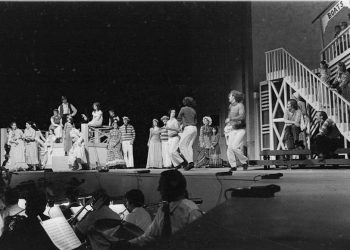 Cast members and dancers during a dance sequence. Carousel, Opera under the Stars, Highland Park Bowl, July 13, 1973.