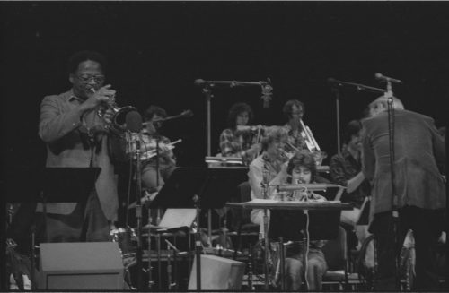 Clark Terry appearing as the featured soloist on-stage in the Eastman Theater, April 23, 1980