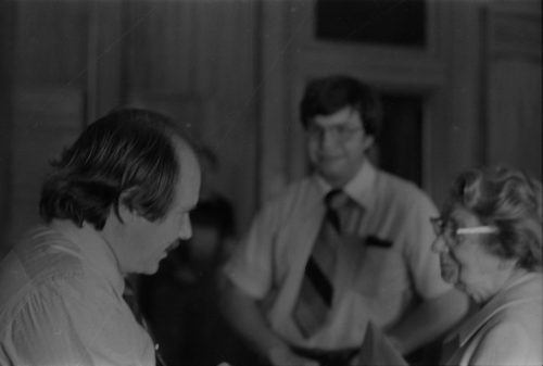 L-R, John Perry, Randy Fusco ’81, ’83, and Cécile Genhart.