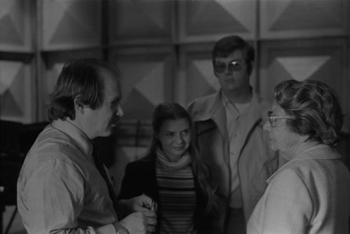 L-R, John Perry, two unidentified students, and Cécile Genhart.