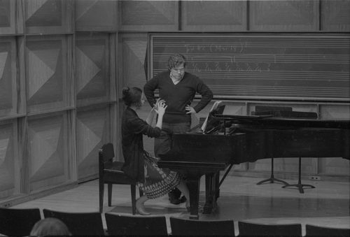 Emanuel Ax working with an Eastman School piano major in Howard Hanson Hall.