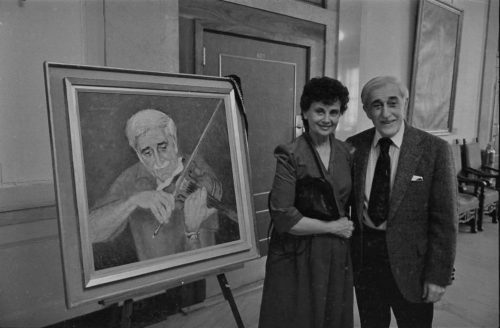 Professor and Mrs. Celentano at the portrait unveiling.