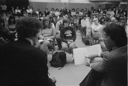 Mr. Ma working with an Eastman School student in Room 120 (today the Rayburn Wright Room).