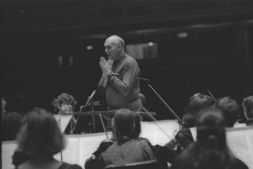 R3584-18A Sir Georg Solti in rehearsal with the Eastman Philharmonia on April 7th, 1987.
