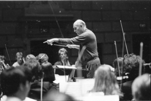 R3584-20A Sir Georg Solti in rehearsal with the Eastman Philharmonia on April 7th, 1987.