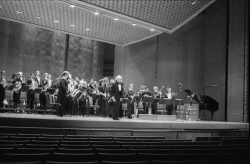 The Eastman Wind Ensemble on-stage in the Eastman Theater: first under Frederick Fennell, and then under Donald Hunsberger, with tuba soloist Toru Miura. 