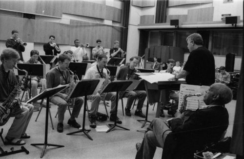 R4221-15 Members of the Eastman Jazz Ensemble rehearse under Fred Sturm’s direction in Room 120 (today the Ray Wright Room) on October 17th, 1996.
