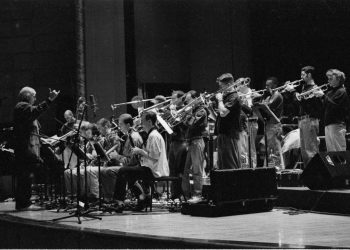Bob Brookmeyer directing during a run-through in the Eastman Theater.