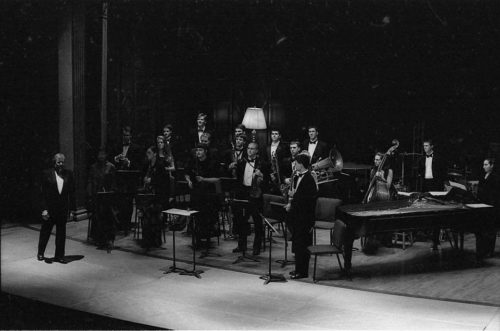 R4336-14 The Eastman Wind Ensemble concert on November 11th included a performance of the rarely heard Violin Concerto featuring faculty artist Charles Castleman as soloist. A vocal ensemble of six Eastman students was featured in the performance of Weill’s Mahagonny Songspiel with texts by Bertolt Brecht.