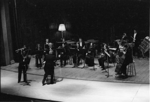 R4336-18 The Eastman Wind Ensemble concert on November 11th included a performance of the rarely heard Violin Concerto featuring faculty artist Charles Castleman as soloist. A vocal ensemble of six Eastman students was featured in the performance of Weill’s Mahagonny Songspiel with texts by Bertolt Brecht.