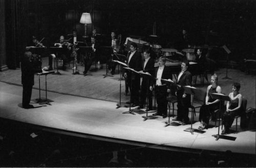 R4337-27 The Eastman Wind Ensemble concert on November 11th included a performance of the rarely heard Violin Concerto featuring faculty artist Charles Castleman as soloist. A vocal ensemble of six Eastman students was featured in the performance of Weill’s Mahagonny Songspiel with texts by Bertolt Brecht.