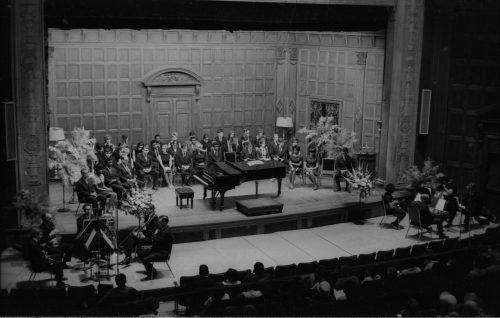The assembled performing forces and speakers on-stage in Kilbourn Hall on April 9th, 1969.