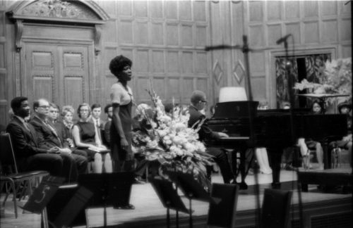 Soprano Esther Satterfield performing the hymn “Precious Lord, take my hand” at the memorial service in Kilbourn Hall on April 9th, 1969.