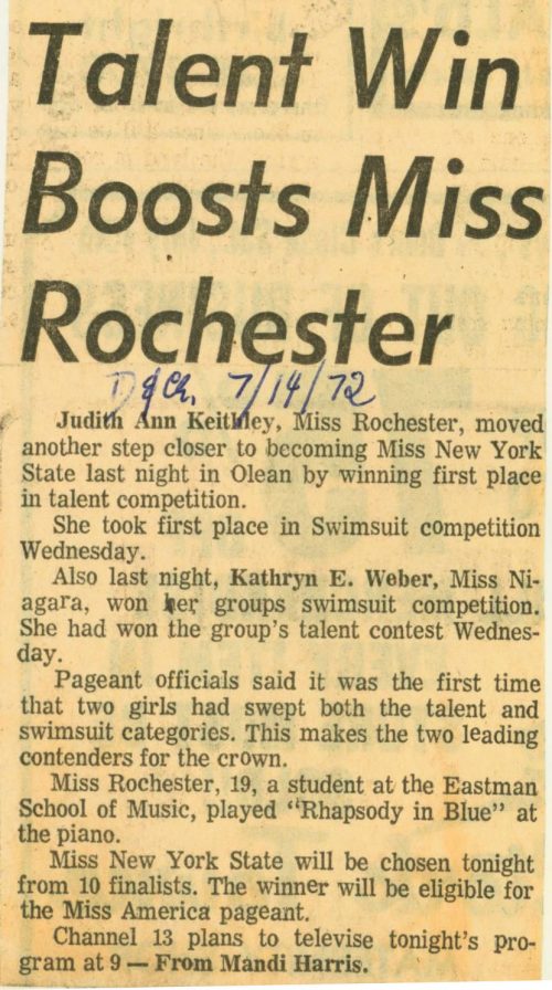 press item, “Talent win boosts Miss Rochester,”