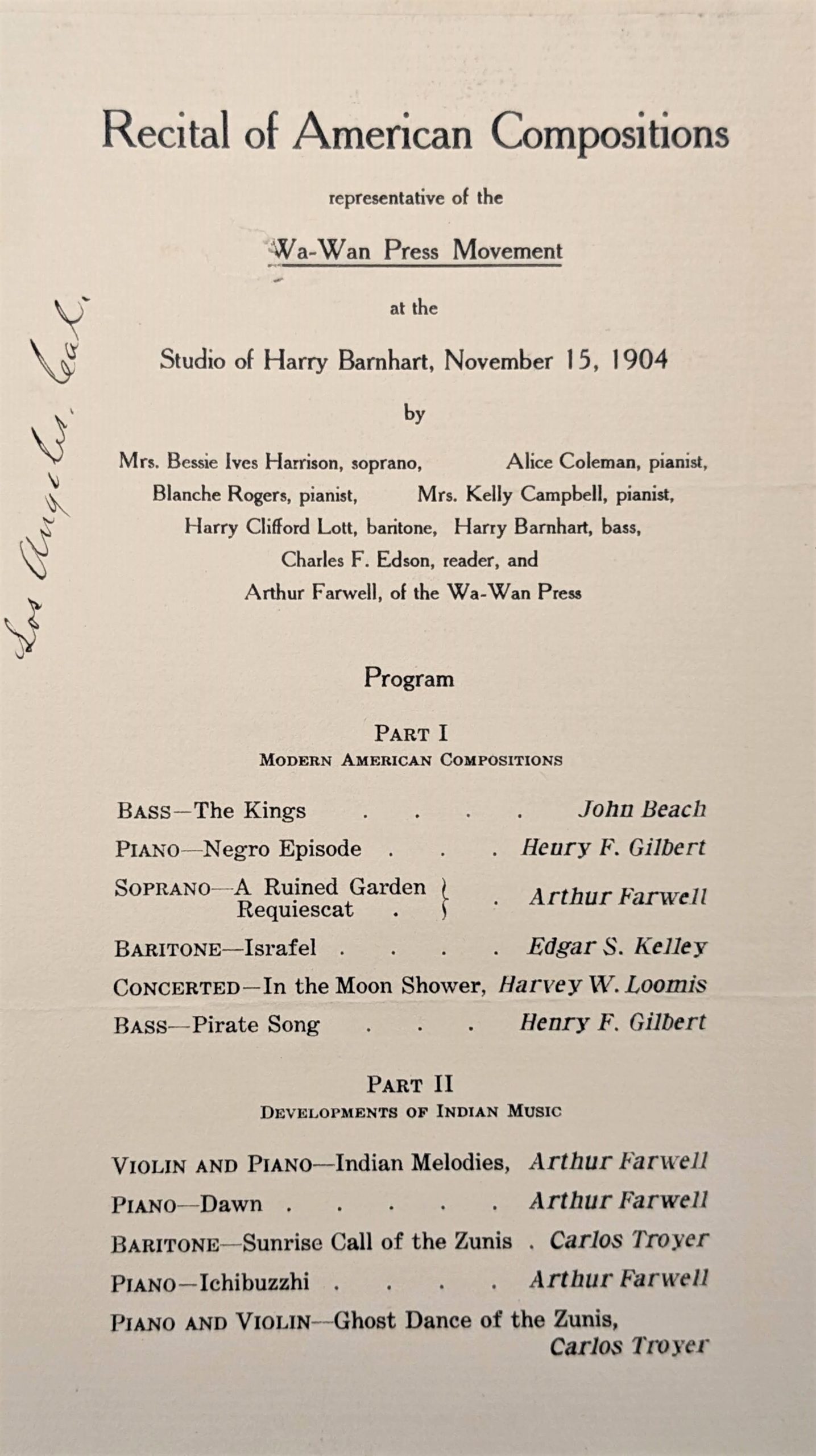 Recital of American Compositions program (1904) Recital of American Compositions program 1904